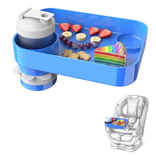 Car Seat Snack Tray for Kids, Mess-Free Square Travel Tray Cup Holder Snack Tray, Durable Car Food Tray for Toddlers, Universal Fit Kids Travel Road Trip Essentials (blue) - color: blue