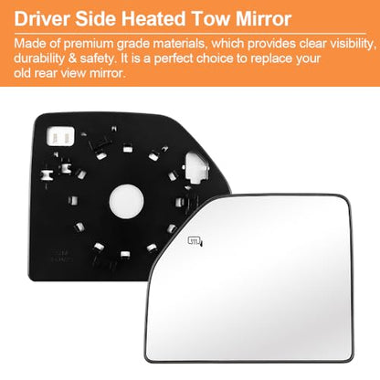 Senzeal Driver Side Heated Upper Mirror Glass Replacement for Ford F150 2015-2020 Ford F250 F350 F450 F550 2017-2022 Tow Mirror FL3Z17K707R (Left Side) - size: Driver Upper Side (Left)