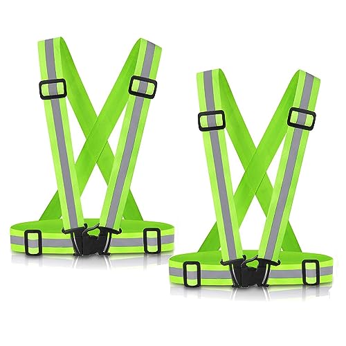 Reflective Vest Running Gear, 2Pack High Visible Safety VES for Cycling Jogging Running Walking, Adjustable for Men Women Kids - color: Green