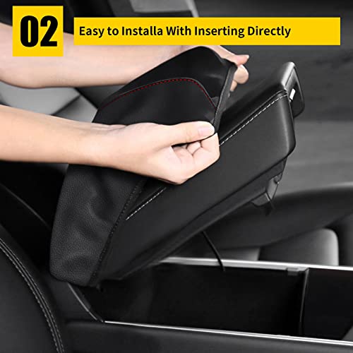 AOMSAZTO Center Console Armrest Covers for Ford Explorer 2011-2019 Black with Red Stiches - color: black with red stiches