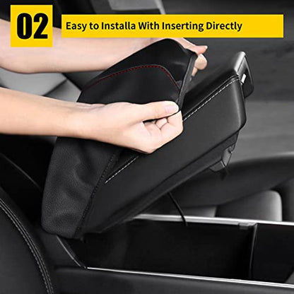 AOMSAZTO Center Console Armrest Covers for Ford Explorer 2011-2019 Black with Red Stiches - color: black with red stiches