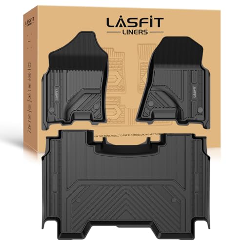 LASFIT Floor Mats for Ram 1500 Crew Cab 2019-2024 Without Rear Under-Seat Factory Storage 4 Full Size Doors Bucket Seat (NOT for Classic Model), All Weather TPE Custom Fit 1st & 2nd Row, Black - style: 1) 1500 | 2019-2024 |Crew Cab w/o Storage Floor Mats