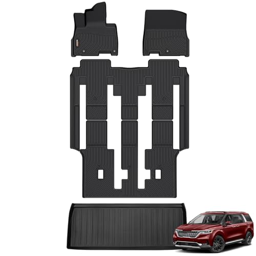 Binmotor-Floor Mats & Cargo Liner Set for Kia Carnival MPV 2022-2025 2026, 8 Passenger, All Weather Car Mats for Carnival LX,LX Seat Package,EX,SX, (Not for Prestige/Hybrid) Accessories - style: 2) Car Mats for Kia Carnival 8 Seats (2020-2026)
