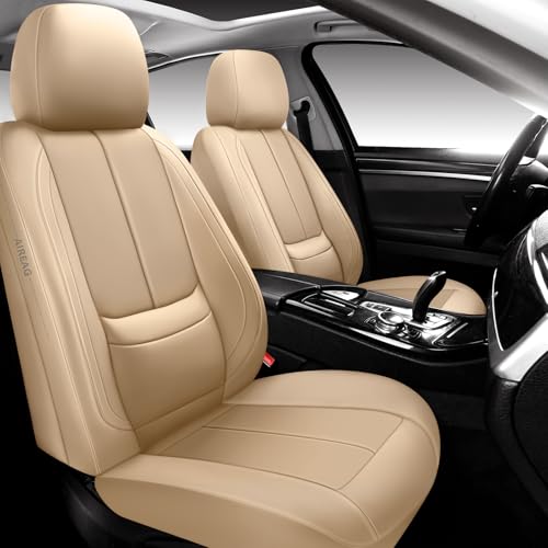 Full Coverage Leather Car Seat Covers Full Set,Waterproof Seat Covers for Cars,SUVs Pick-up Truck, Car Seat Cushion,Car Seat Protector,Beige Seat Cover with 5 Seats - color: Beige, size: Full Set(5 seats)