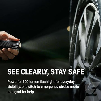 Sabre Safe Escape™ 3-in-1 Car Escape Tool for Car Safety with Spring-Loaded Window Breaker, No Swing Required, Seat Belt Cutter, LED Flashlight, Compact Auto Safety Tool for Emergencies - color: Black