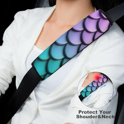 Men's Car Belt Covers 2PCS Fashion Cushion Pad Car Shoulder Strap Harness Pad Purple Turquoise Sparkling Mermaid Scales Pattern - color: Color363