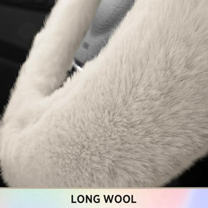 Road Comforts Steering Wheel Cover, Fluffy Car Wheel Covers for Women/Girls/Ladies，Soft Wool Fur Steering Wheel Protector, Universal 14 1/2 inches to 15 inches - White - color: White