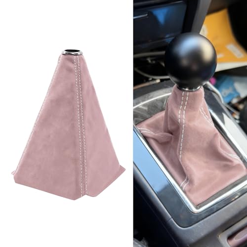 Car Shift Boot Cover, Stick Shift Cover, Suede Leather Manual Automatic Car Shifter Lever Knob Dust Protector, Dustproof Gear Shift Protection Sleeve Gaiter for Sedan Truck (Pink White) - color: Pink White