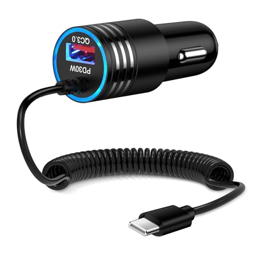 Fast Car Charger USB C for iPhone 17 Pro Max/17 Air/16e/16/16 Pro Max/16 Plus/15 Pro Max, 48W Type C Car Charging Adapter with 3ft Retractable USB C Coild Cord for Samsung Galaxy S26 S25 Edge A17 A56