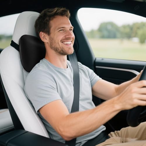Upgraded Car Seat Neck Pillow - Adjustable Height Headrest Cushion - for Tesla Models 3/Y/S/X High Elastic Pearl Cotton Interior and Ventilated Nappa Leather - Neck Pain Relief (1 Pack Black) - color: 1 Pack Black