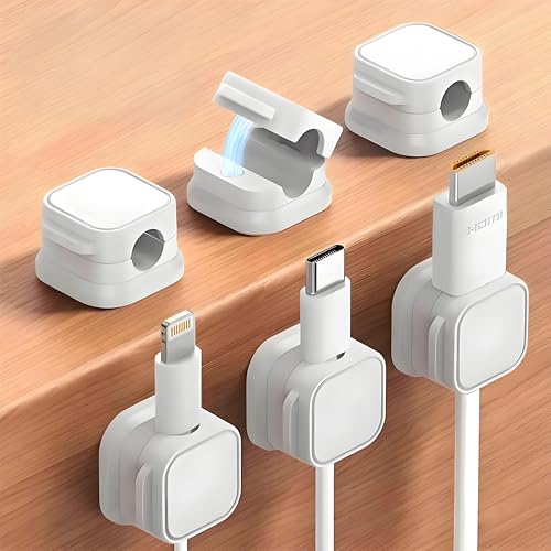6Pack Spring Cord Organizer,Magnetic Cable Clips, Cable Management, Office Desk Accessories, Cord Organizer, Cable Smooth Adjustable,for Desk, Wall, Car, Home Office, Phone Cable Management(White) - color: White, size: 6 PCS