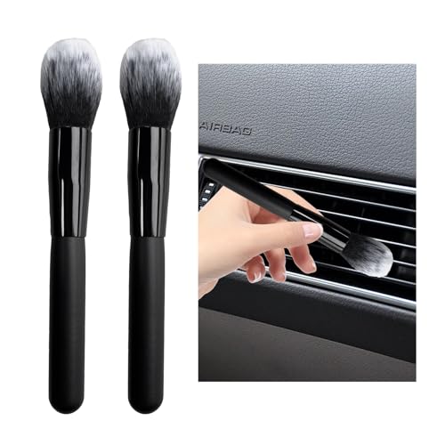 Dickno 2PCS Car Interior Dust Brush, Soft Scratch Free Auto Detailing Brushes, Universal Vehicle Interior Cleaning Tool for Automotive Dashboard, Air Vents, Leather (Long Black & White) - color: Long Black & White, size: 2 PCS