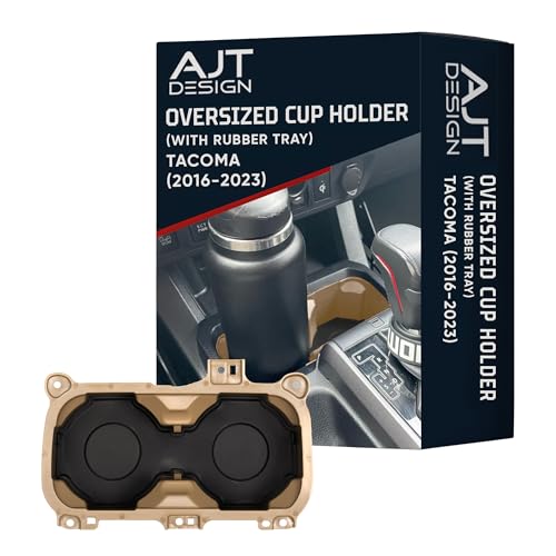 AJT DESIGN Oversize Cup Holder with Tray Compatible with Toyota Tacoma 2016–2023 | Fits 3.65" Bottles | Car Cup Holder Organizer | Center Console Upgrade, Tacoma Interior Accessory | Quicksand - color: Quicksand, style: With Rubber Tray