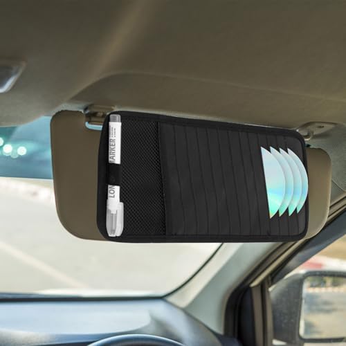 Penitue Car CD DVD Case Holder, Protective Vehicle Sun Visor Organizer with 12 Storage Sleeves Mesh Pocket & Pen Holder Protective DVD Case Visor Storage Organizer (Black)