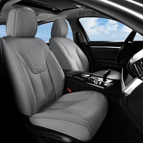 FLORICH Car Seat Covers Front Seats, Luxury Waterproof Faux Leather Seat Covers Cushion, Car Seat Protectors Universal Fit for Most 5 Seats Vehicles - Gray - color: Grey, size: Frontpair