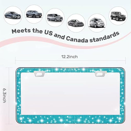 2 Pack License Plate Frames for Women, Sparkly Rhinestone Diamond Car Accessories with Glitter Crystal Caps (Blue（2PCS）) - color: Blue（2PCS）