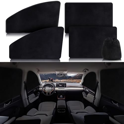 ZATOOTO Suede Car Window Shades 4PCS - Car Window Covers for Ultimate Privacy, UV Protection, and Heat Insulation, Side Window Sun Shade Perfect for Camping, Travel, Baby Safety, and Daily Use - color: Black Suede Flat–Full Set 4PCS