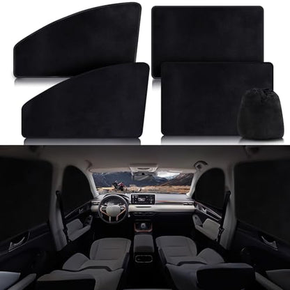 ZATOOTO Suede Car Window Shades 4PCS - Car Window Covers for Ultimate Privacy, UV Protection, and Heat Insulation, Side Window Sun Shade Perfect for Camping, Travel, Baby Safety, and Daily Use - color: Black Suede Flat–Full Set 4PCS