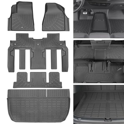 Floor Mats for Chevy Traverse 2009-2017 | Buick Enclave 2008-2017 | GMC Acadia 2007-2017 | Saturn Outlook 2007-2010, All Weather Custom Fit for Chevrolet Traverse Front & 2nd 3rd Row & Trunk Mat - style: 3 Rows & Trunk Mat