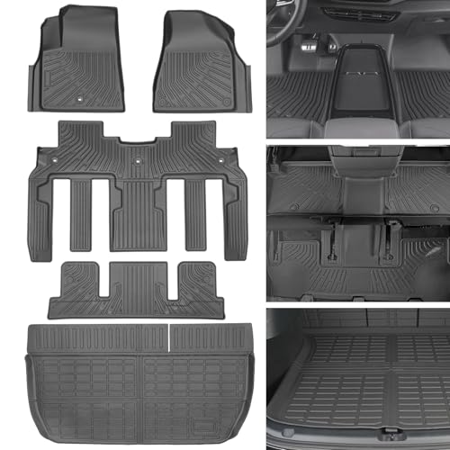 Floor Mats for Chevy Traverse 2009-2017 | Buick Enclave 2008-2017 | GMC Acadia 2007-2017 | Saturn Outlook 2007-2010, All Weather Custom Fit for Chevrolet Traverse Front & 2nd 3rd Row & Trunk Mat - style: 3 Rows & Trunk Mat