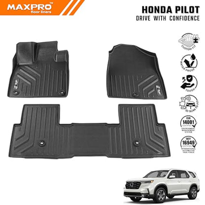 Premium MAXPRO Floor Mats for 2023-2025 Honda Pilot 1st & 2nd Row Set All Weather Mat Waterproof TPE Floor Liners Custom Fit Automotive Floor Mats Honda Pilot Accessories Car Mats Full Set SUV Liners - size: 1st & 2nd Row
