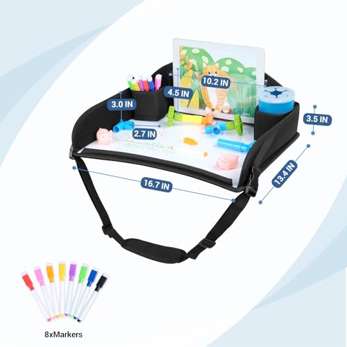 COOLBEBE Kids Travel Tray for Toddler Car Seat, Travel Tray for Airplane, Toddler Car Seat Lap Tray, Carseat Table Tray for Kids Travel Activities (Black -2PCS) - color: Black -2PCS