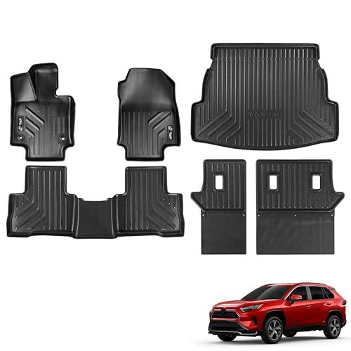 Premium MAXPRO Floor Mats for 2019-2025 Toyota RAV4 Hybrid | Custom Fit TPE Floor Liners 1st 2nd Row& Cargo Mat Seat Back Protector | All Weather Mat Waterproof Heavy Duty Car Mat RAV4 Accessories Set - size: 2019-2025 Toyota Rav4 Hybrid Complete Set