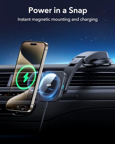 ESR for MagSafe Car Mount Charger, Dashboard Magnetic Wireless Car Charger Mount, Compatible with MagSafe Car Charger, for iPhone 17-12 Series, Galaxy S26/S25, Fast Charging, Car Accessories, Black