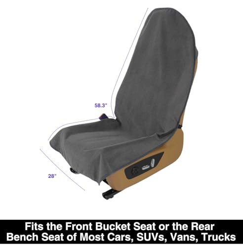 VSHIELD Waterproof Towel Car Seat Cover, Sweatproof Non-Slip Seat Protector, Universal Fit for Front Bucket or Rear Bench Seat of Cars, SUVs, Vans, Trucks, Compatible with Airbags and Armrests - color: Gray