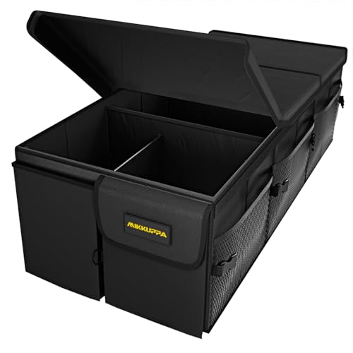 MIKKUPPA Car Trunk Organizer - 95L Collapsible Trunk Organizer with Lid, Sturdy Car Storage for SUV Auto Truck Van with Adjustable Straps and Non Slip Bottom (Black, X-Large) - color: Black, size: X-Large - With Lid