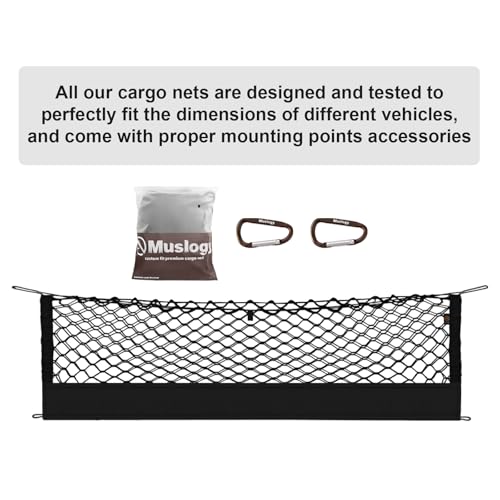 Muslogy Truck Bed Cargo Net Trunk Netting Compatible with 2015-2021 Jeep Grand Cherokee (WK2 ONLY) Accessories, Pickup Cargo Organizer SUV Sedan Storage Net w/Heavy Duty Carabiners - style: 2015-2021 Grand Cherokee (WK2)