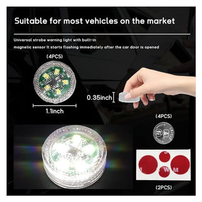 Dickno 4 PCS Wireless Car Door LED Warning Lights, 5 LED Roadside Auto Flashing Safety Signal Light for Anti Rear End Collision, Universal Strobe Flashing Light for Car SUV Truck (White) - color: White