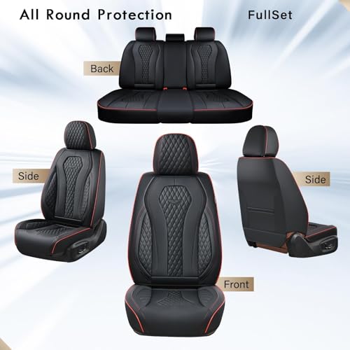 Coverado Automotive Seat Covers 5 Seats, Leather Seat Covers Fullset, Black Car Seat Covers, Luxury Car Seat Covers, Seat Cushion, Driver Seat Covers, Car Seat Protector Universal Fit Most Cars - color: Black&Red line, size: FullSet