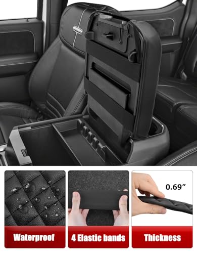 KBH Center Console Armrest Cover for 2023 2024 2025 2026 Ford F250 F350 F450 F550 Super Duty, Vinyl Leather Trim, Arm Rest Lid Cushion Protector, Anti-Scratch, Black (Fits Bucket Seat Console Only) - color: Black