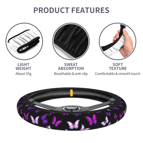 Purple Butterfly License Plate Frame Beauty Butterfly Steering Wheel Cover Funny Cars Decor Aluminum Plate Frame Anti-Slip Breathable with Screws Fits Standard Us Ca Vehicles - color: Purple Butterfly