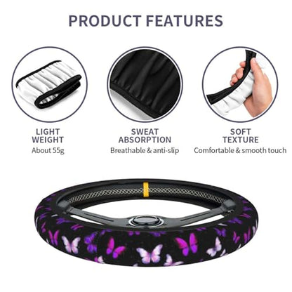 Purple Butterfly License Plate Frame Beauty Butterfly Steering Wheel Cover Funny Cars Decor Aluminum Plate Frame Anti-Slip Breathable with Screws Fits Standard Us Ca Vehicles - color: Purple Butterfly