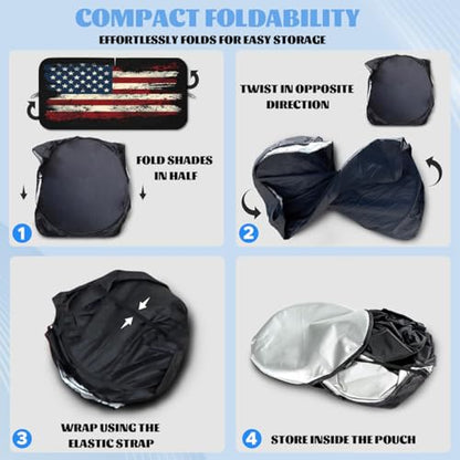 Patriotic American Flag Car Windshield Sunshade Folding, 59x31.5 Inch, Polyester, Red, White, Blue, Roll Up, Car Compatible - color: American Flag