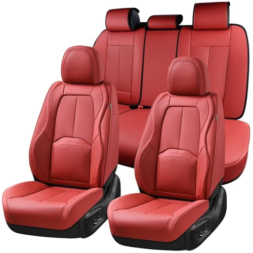 Coverado Car Seat Covers Full Set, Premium Nappa Leather Seat Covers for Car, Waterproof Car Seat Protector with Lumbar Support, Automotive Seat Covers Universal Fit for Most Cars SUV Truck, (Red) - color: A-Red, size: Fullset