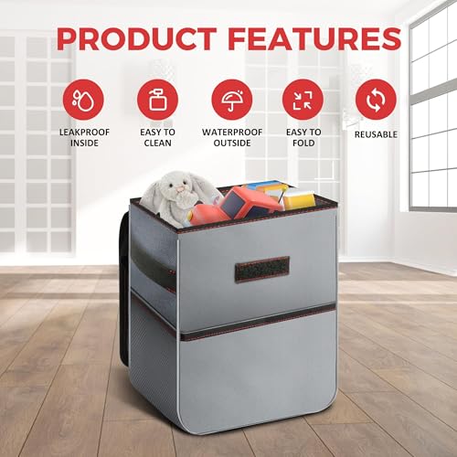 Simple Deluxe 2 Gallon Car Trash Can, Collapsible Adjustable Straps and Portable Organizer, Multipurpose Bin with Lid and Storage Pockets, Grey