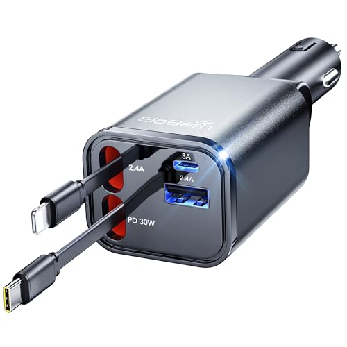 Retractable Car Charger,69W Car Phone Charger USB C Fast Charge,Cigarette Lighter USB Charger Car Accessories for Women,Road Trip Essentials Gift for Men,RV Power Adapter for iPhone 17/16/15/14,Galaxy - size: Cord for Apple+type C（upgraded）