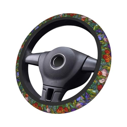 Flower Steering Wheel Covers Non Slip Neoprene Universal 15 Inch Steering Wheel Protector Car Cover for Men Women - color: Flower