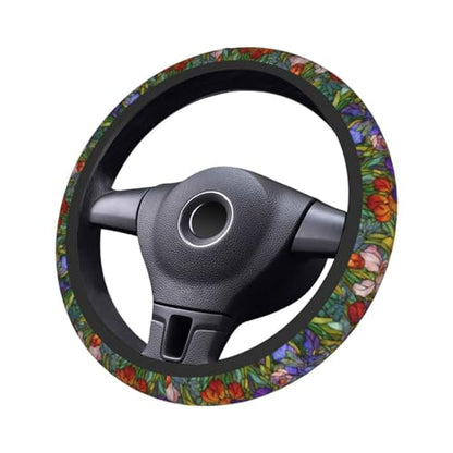 Flower Steering Wheel Covers Non Slip Neoprene Universal 15 Inch Steering Wheel Protector Car Cover for Men Women - color: Flower