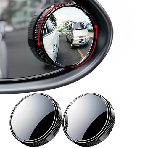 2-Pack Blind Spot Mirrors for Cars - 2 Inch Round HD Glass Convex Rearview Mirror, 360° Wide-Angle Suction Cup Mount for SUV, Truck, Universal Fit, Black