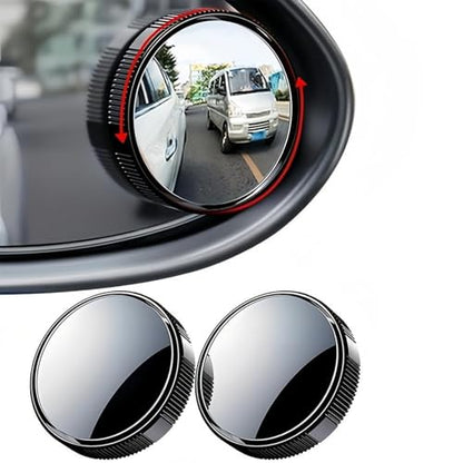 2-Pack Blind Spot Mirrors for Cars - 2 Inch Round HD Glass Convex Rearview Mirror, 360° Wide-Angle Suction Cup Mount for SUV, Truck, Universal Fit, Black