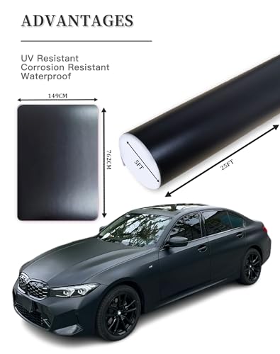 25ft x 5ft Matte Black Car Vinyl Wrap Roll, Durable Easy Application Automotive Wrapping Film for Car Body Protection (Matte Black) - color: Matte Black, size: 25ft x 5ft