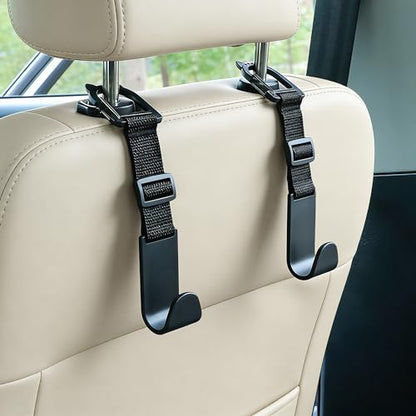 Adjustable 4-Pack Car Headrest Hooks Cute Cat Pattern Universal Seat Back Organizer with Clip for Purses Bags Groceries Black