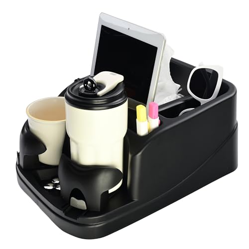 Car Console Organizer, Car Seat Organizer with 2 Adjustable Cup Holders, Center Console for Cars, Trucks, Minivans, SUVs, Vehicle Organizer, 3 Large Storage Compartment (Black) - color: Black