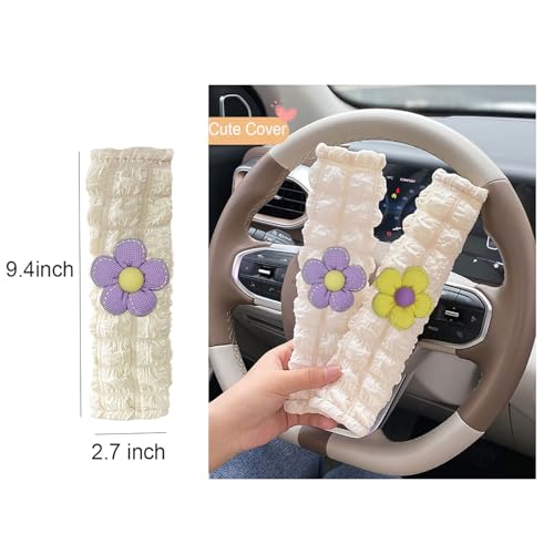 Car Seat Belt Cover Pad, 2 Pack Flower Car Accessorie Seatbelt Covers Cushion Neck Shoulder Strap Protector Universal Seat Belt Cover for Adults and Kids (Purple and Yellow) - color: Purple and Yellow