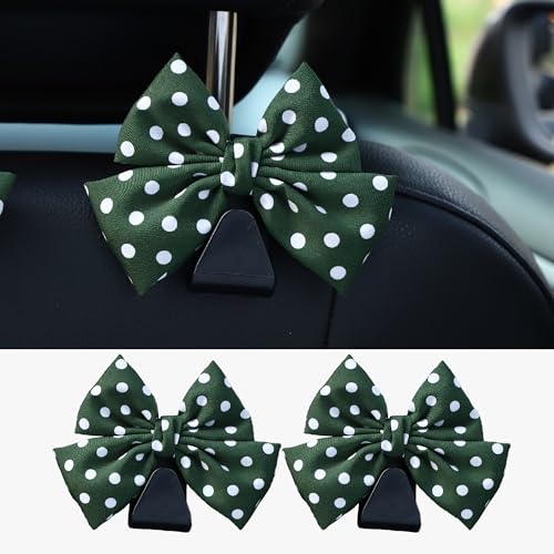 2PCS Car Seat Hooks, Cute Bow Car Seat Headrest Hooks for Purses, Bags, Umbrella, Universal Automotive Interior Decoration Accessoriesl for Vehicle, SUV, Sedan, Truck (Green Spot) - color: Green Spot