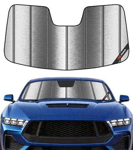 Pigenius Windshield Sunshade for Ford Mustang 2015-2023 with Rearview Mirror Mounted Camera - Metallic - color: Metallic Silver, size: 2015-2023 With Rearview Mirror Mounted Camera
